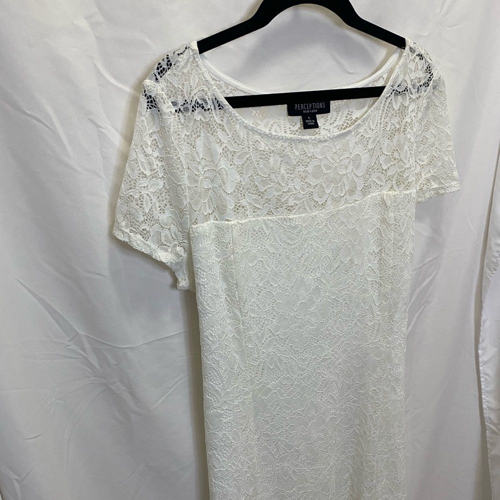 Perceptions New York gorgeous white lace full length short sleeve dress, size L